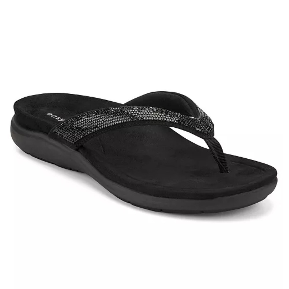 Easy Spirit Size-11M Wendis-H Black Rhinestone Thong‎ Sandals Flip Flops